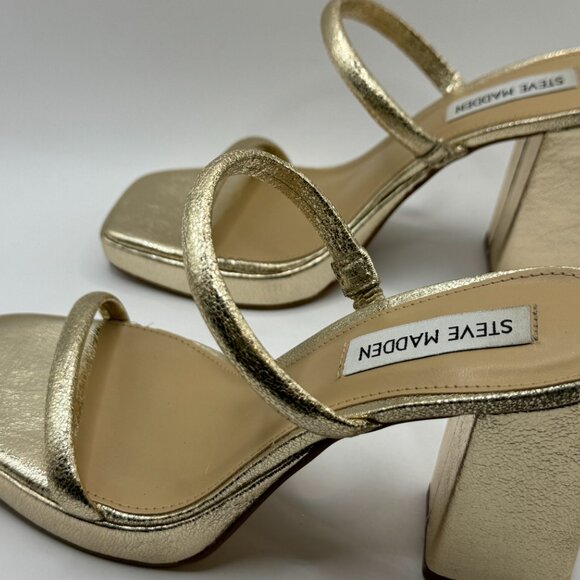 New Steve Madden Gold Block Heel Double Strap Platform -Slip On Size 6 MSRP $110 - Picture 4 of 6